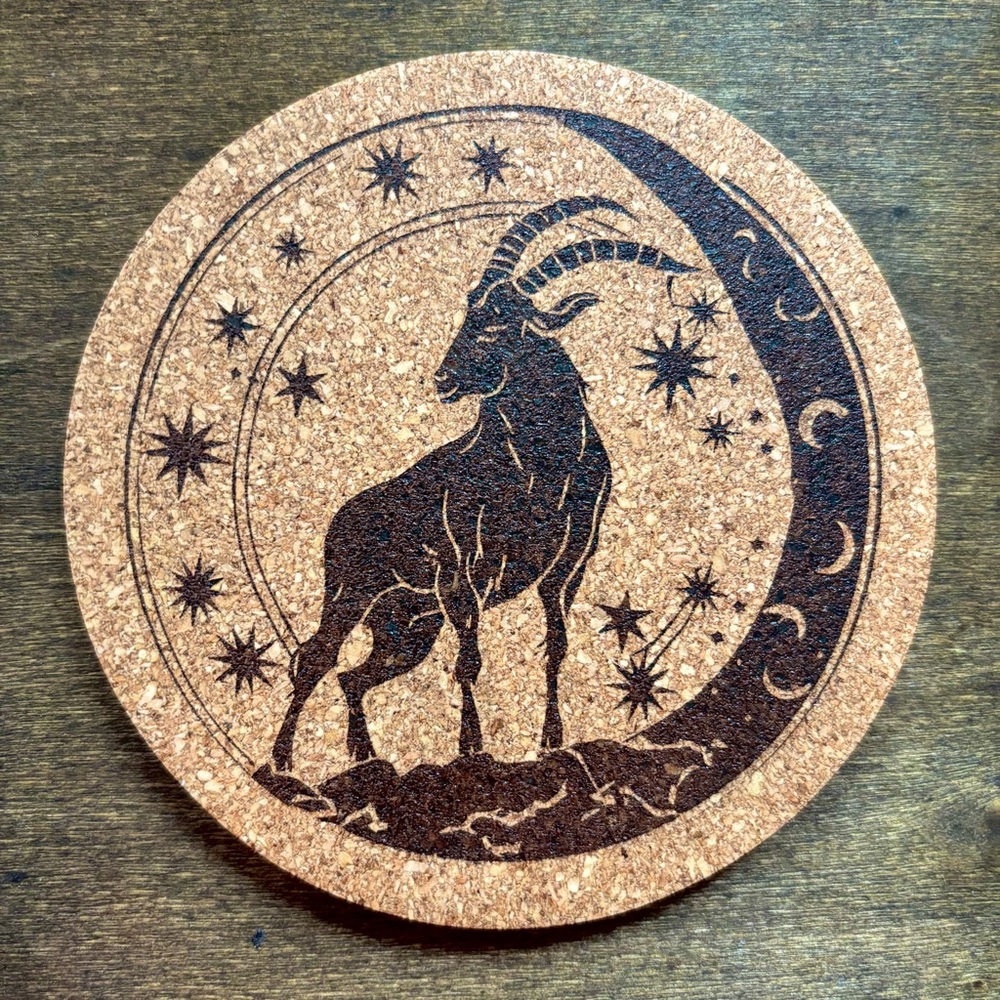 Capricorn Artistic Zodiac Design Laser Engraved Cork Coaster